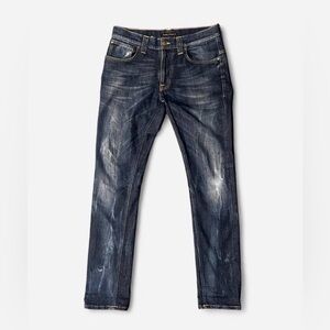 NUDIE Jeans tape ted organic clean dark blue jeans men’s size 32x34